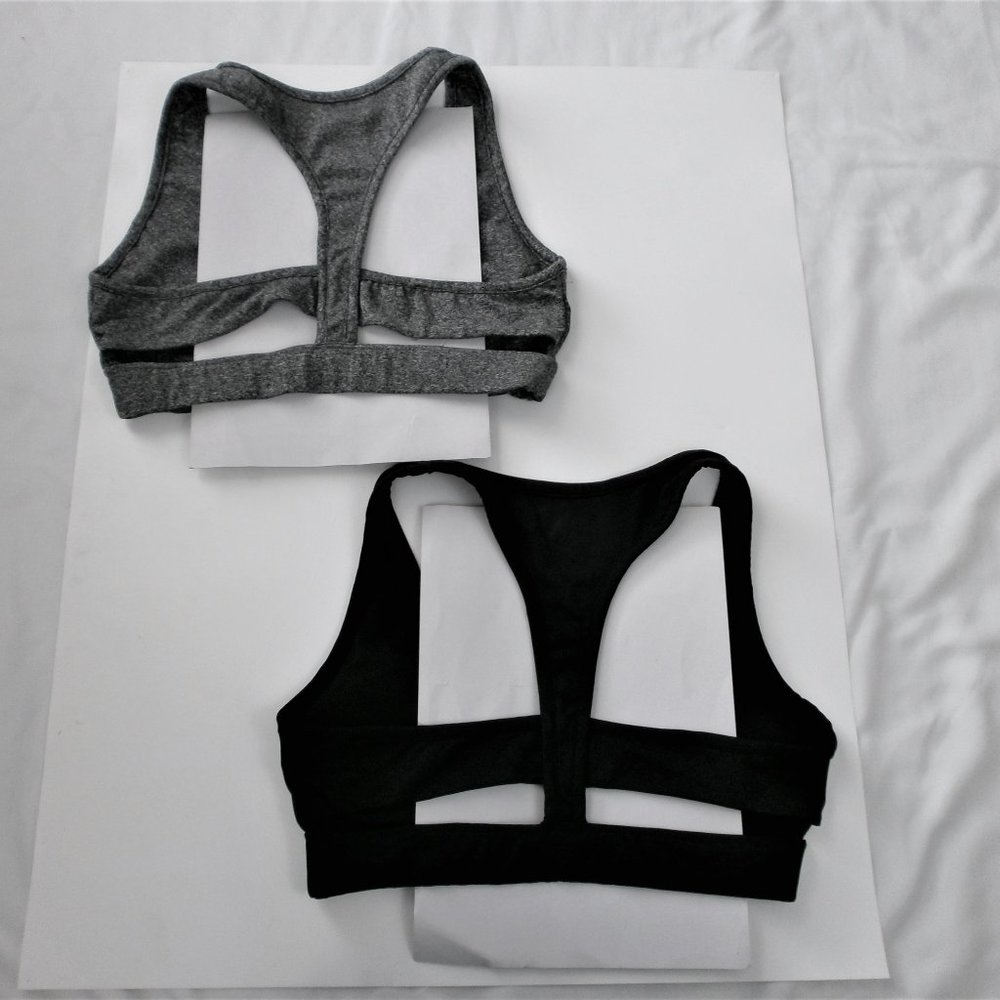 2 Cascade Blue Women OpenBack Sport Bras Blk,Gry M